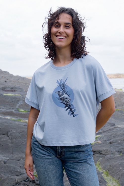 Camiseta orgánica azul corte murciélago RANA