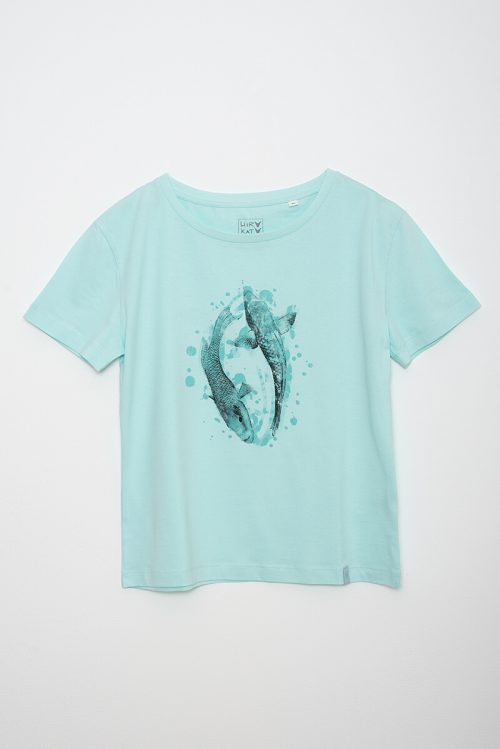 Alternative view of Camiseta orgánica azul caribe PECES