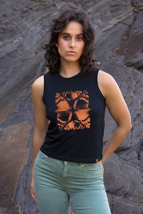 Camiseta orgánica sin mangas negro MARIPOSA