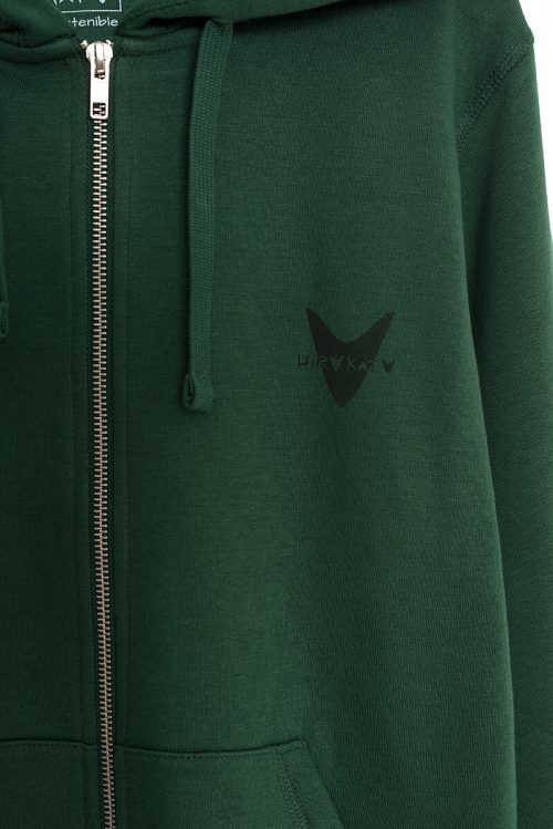 Alternative view of Sudadera orgánica cremallera verde botella unisex HELECHO