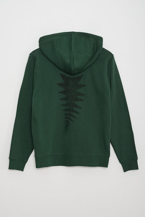 Sudadera orgánica cremallera verde botella unisex HELECHO