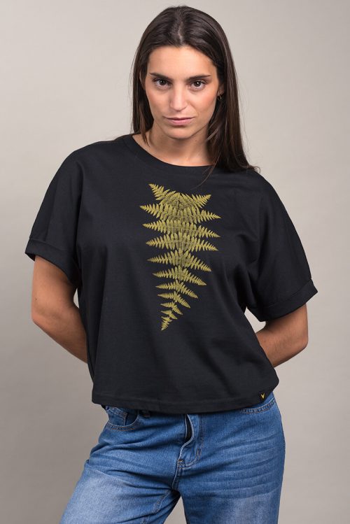 Alternative view of Camiseta orgánica corte murciélago negra mujer HELECHO