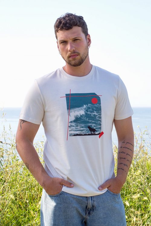 Camiseta orgánica blanco vintage unisex PERRO DE MAR