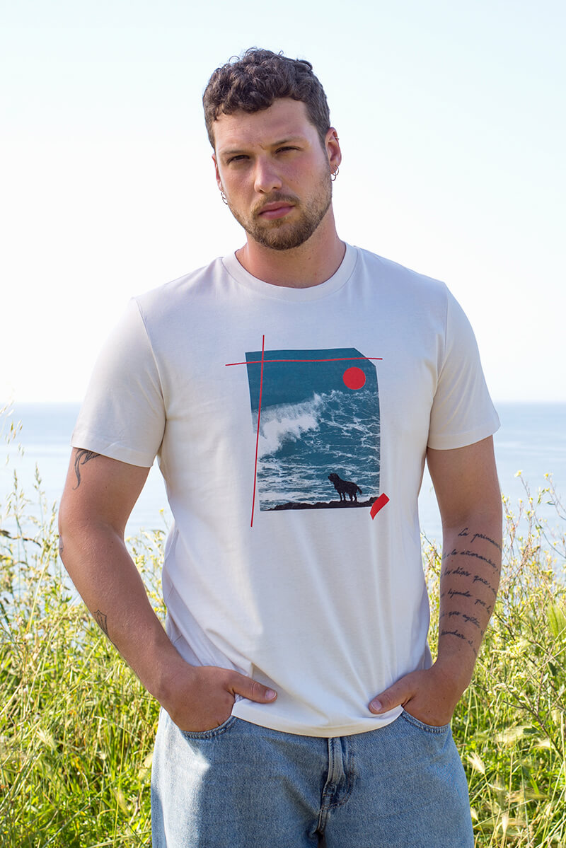 Camiseta orgánica blanco vintage unisex PERRO DE MAR