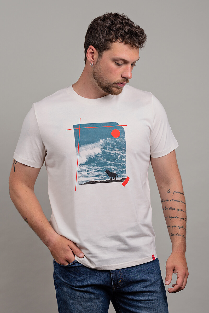 Camiseta orgánica blanco vintage unisex PERRO DE MAR - Imagen 2