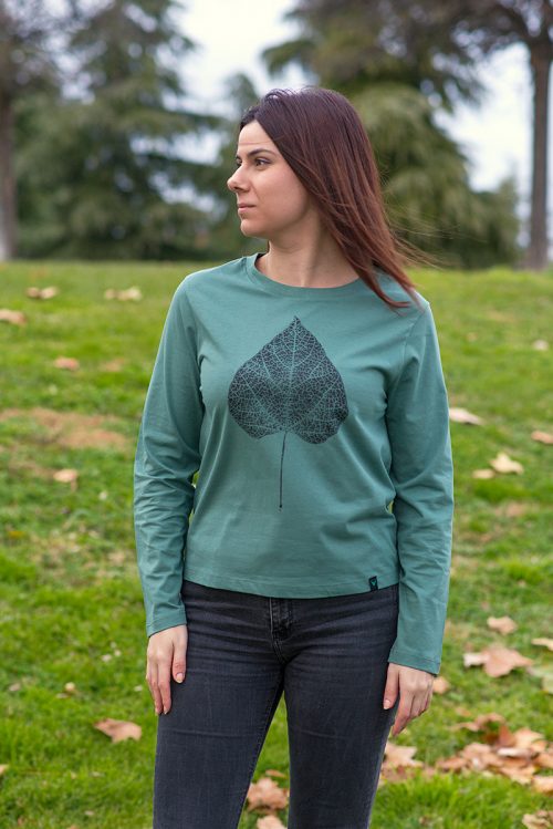 Camiseta orgánica manga larga verde mujer HOJA