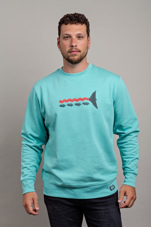 Alternative view of Sudadera orgánica azul verde turquesa unisex SNORKEL PEZ RAYA