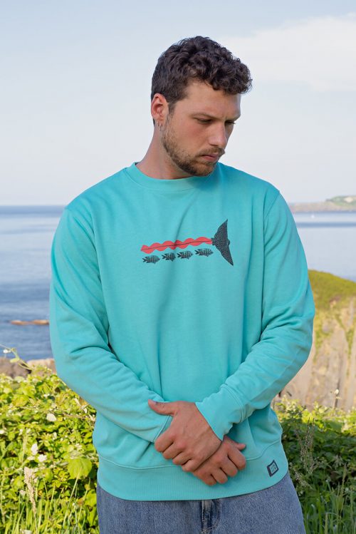 Sudadera orgánica azul verde turquesa unisex SNORKEL PEZ RAYA