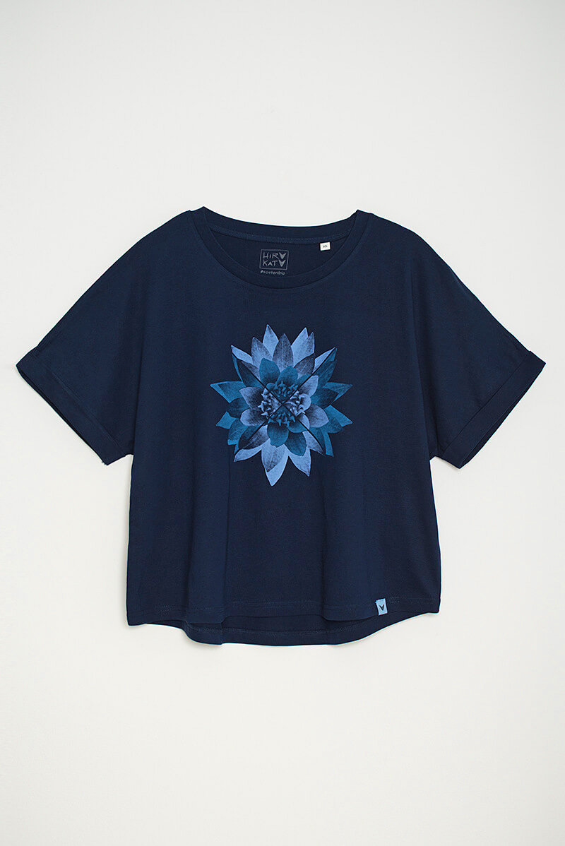 Camiseta orgánica corte murciélago azul marino mujer NYMPHAEA - Imagen 3