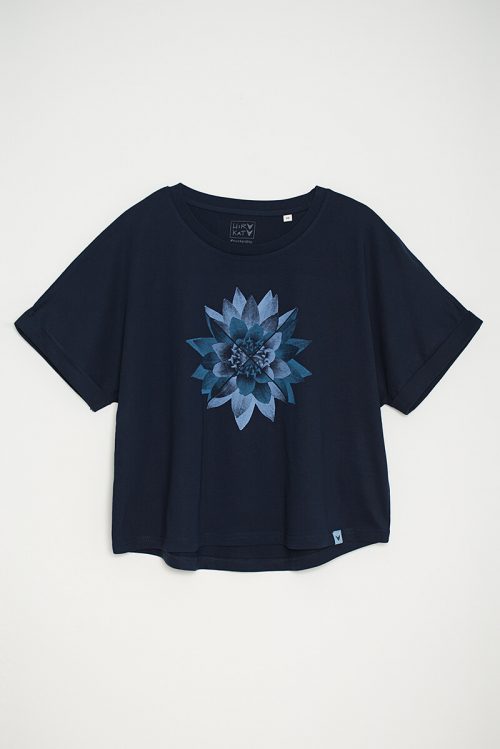 Camiseta orgánica corte murciélago azul marino mujer NYMPHAEA