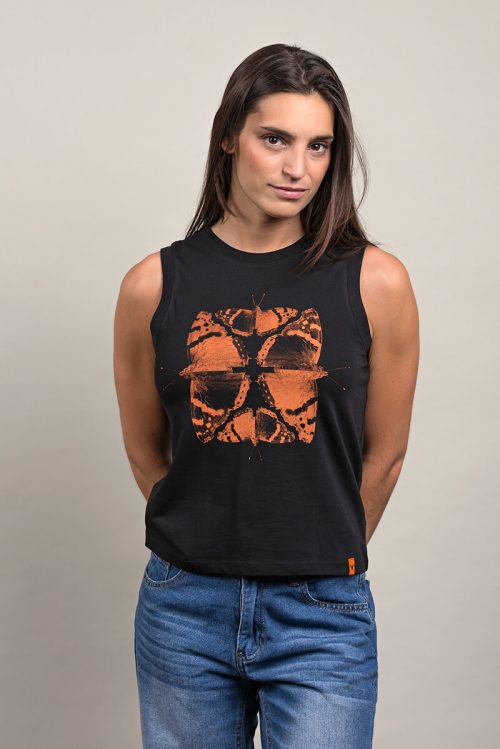 Alternative view of Camiseta orgánica sin mangas negro mujer MARIPOSA