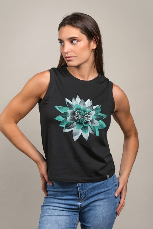 Alternative view of Camiseta orgánica sin mangas negra mujer NYMPHAEA