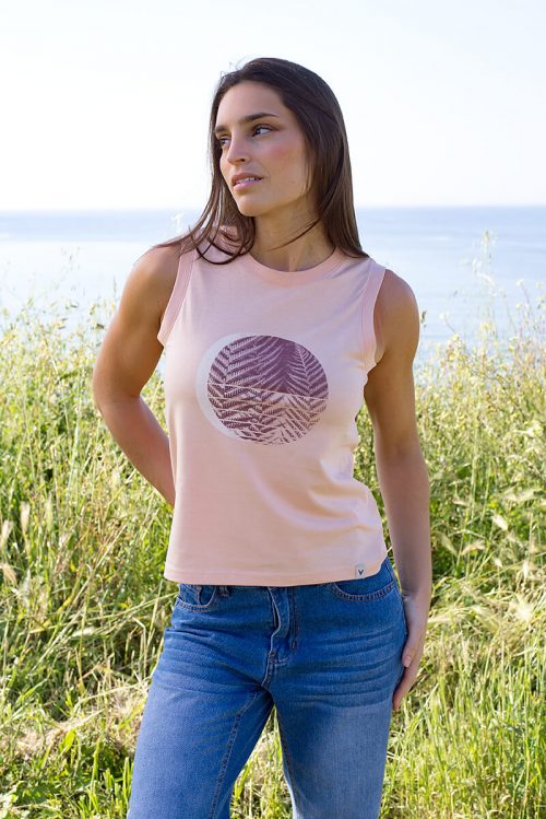 Camiseta orgánica sin mangas rosa nude mujer HELEKLIPSE