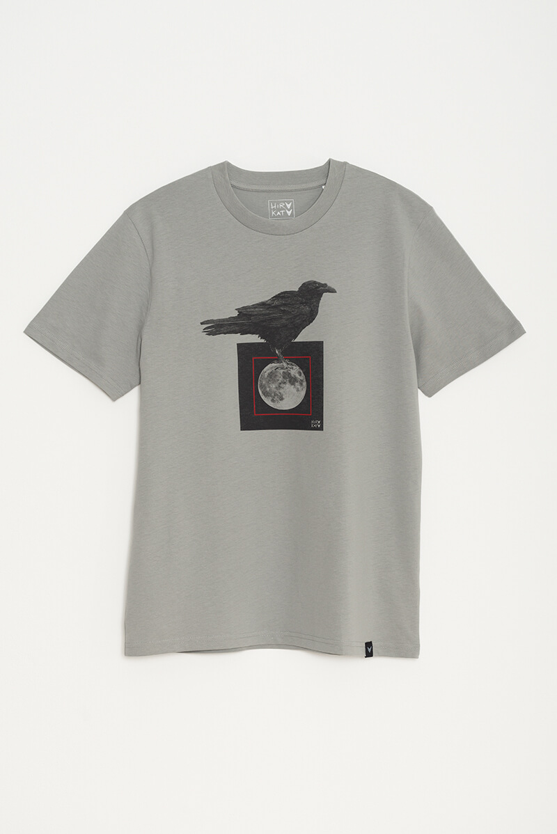 Camiseta orgánica gris unisex CUERVO LUNA - Imagen 4