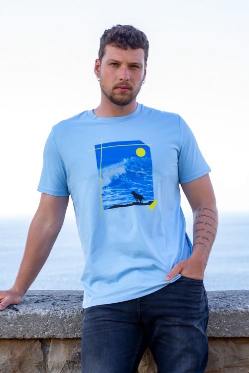 Camiseta orgánica azul cielo unisex PERRO DE MAR