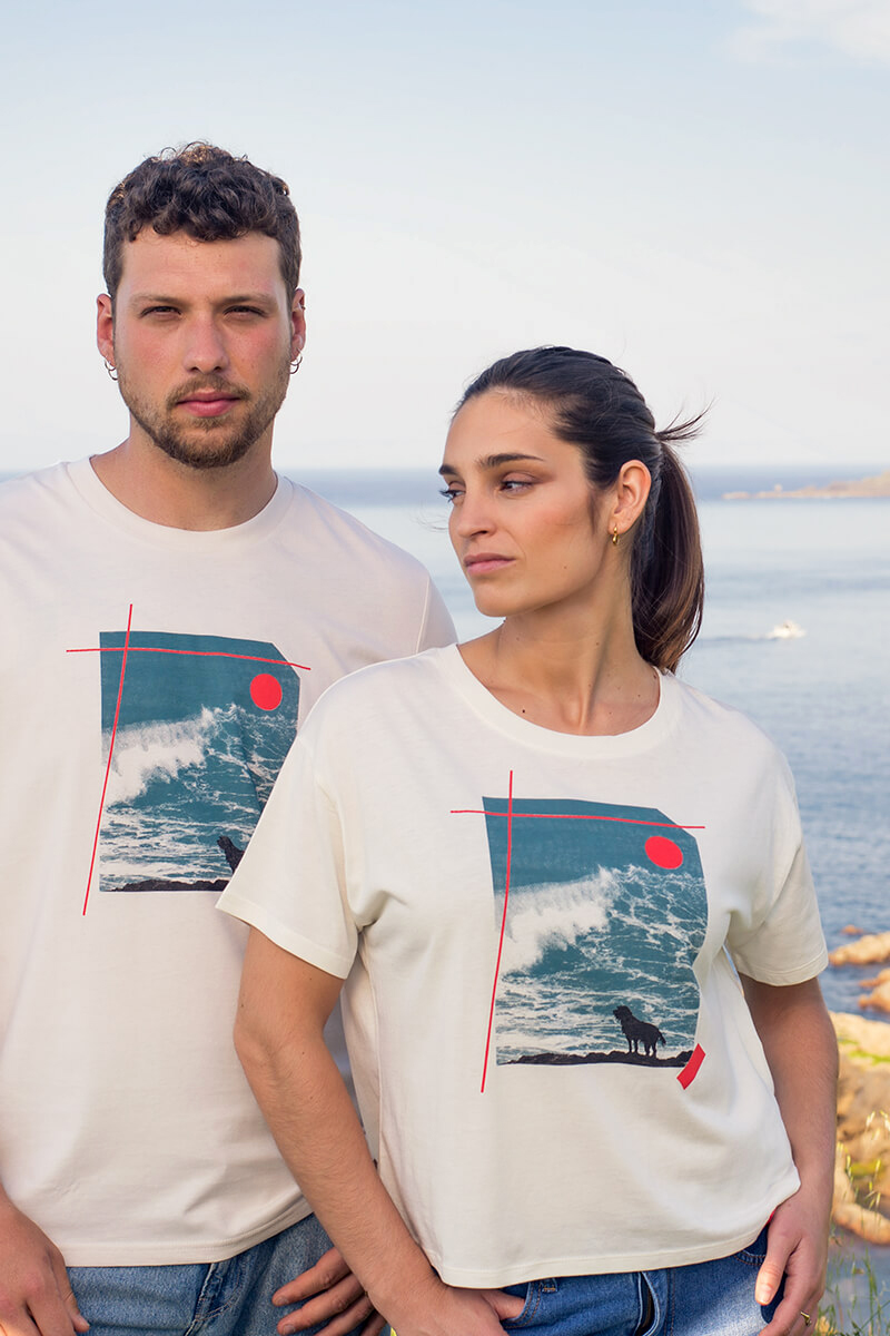 Camiseta orgánica crema mujer PERRO DE MAR