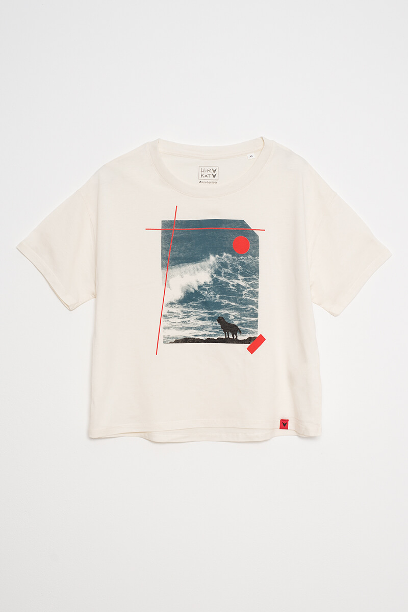 Camiseta orgánica crema mujer PERRO DE MAR - Imagen 3
