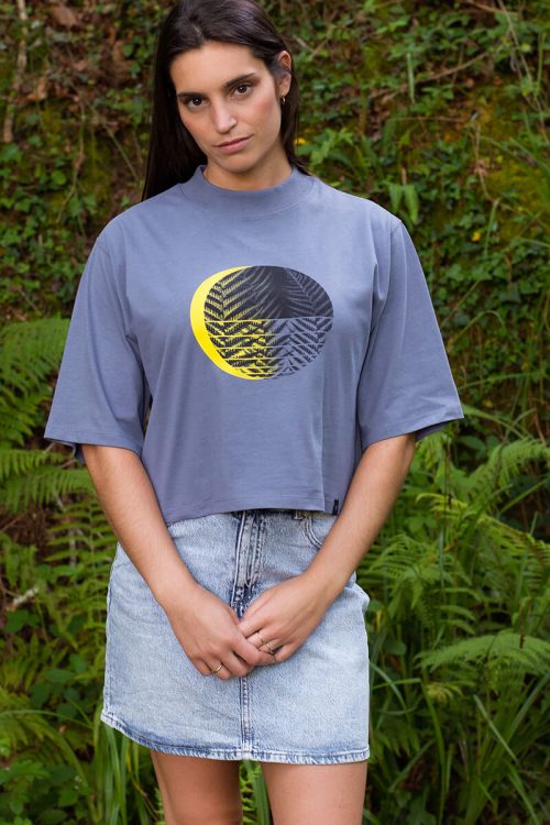 Camiseta orgánica  cuello chimenea azul nublado mujer HELKLIPSE