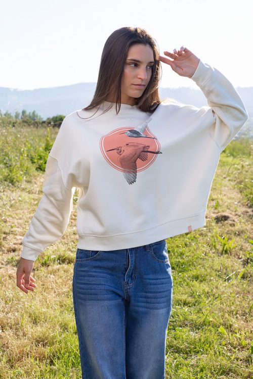 Sudadera orgánica y modal crema mujer GARZAS