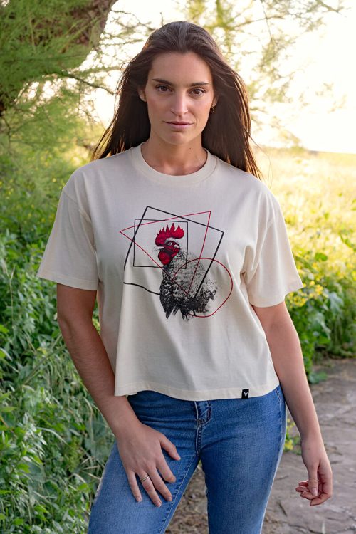 Camiseta orgánica corta beige mujer GALLO