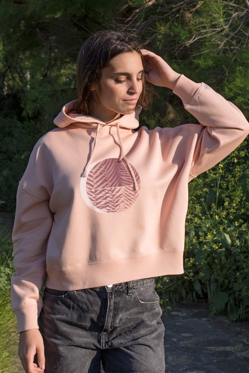 Alternative view of Sudadera orgánica capucha rosa nude mujer HELEKLIPSE