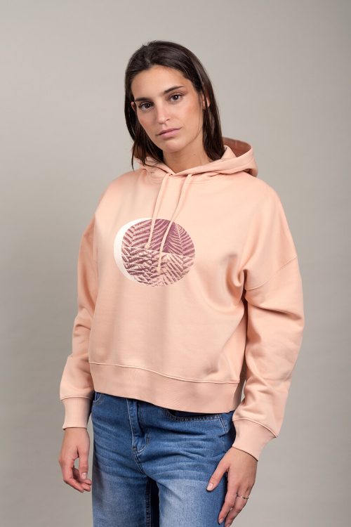 Sudadera orgánica capucha rosa nude mujer HELEKLIPSE