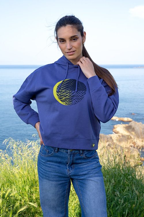 Sudadera orgánica capucha morado frío mujer HELEKLIPSE